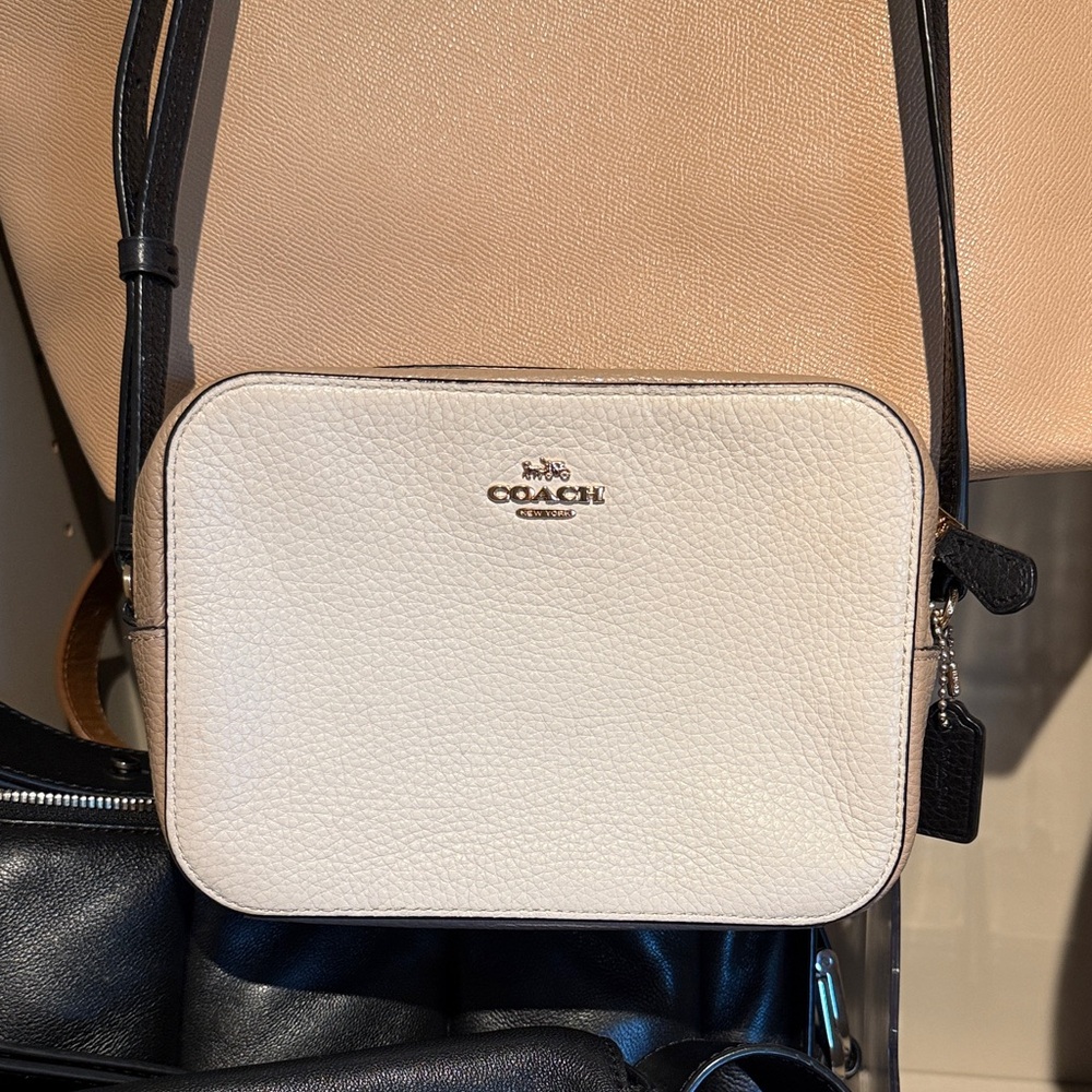 Coach Cream Crossbody Bag with Black Strap